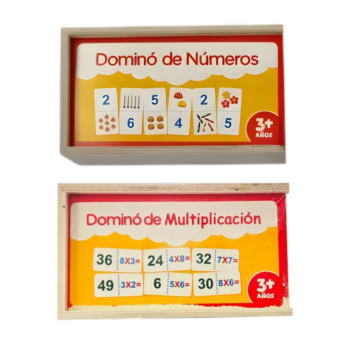GENERICO - Pack Dominós Números y Multiplicación Montessori de Madera Didácticos