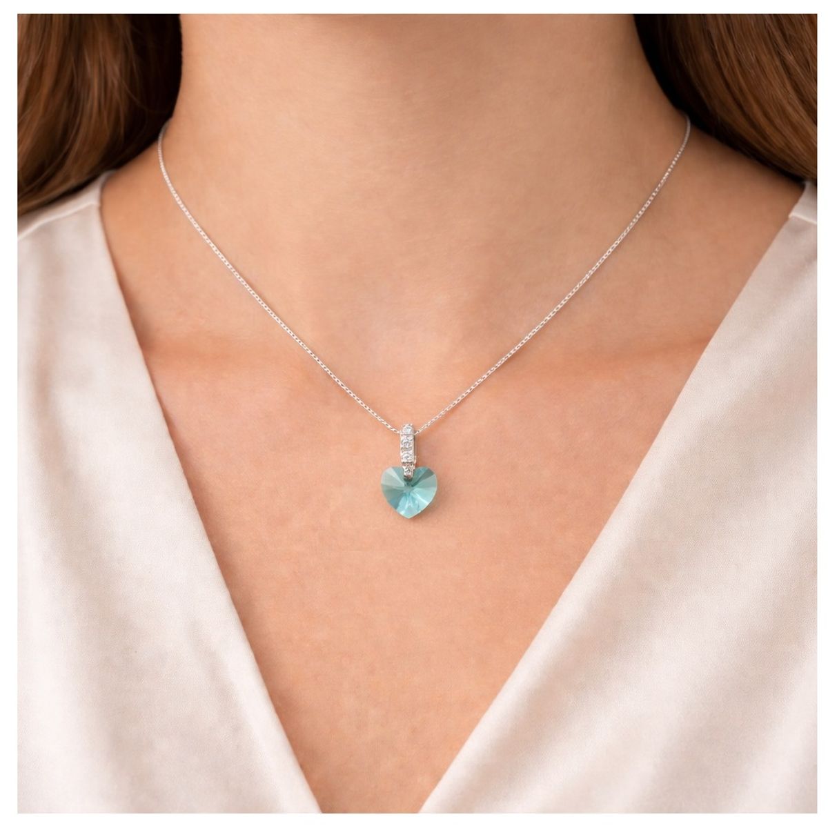 FERNANDA ROMERO JOYAS Y ACCESORIOS - Collar - Corazón Turquesa Cristalino - Calma - Cristal Austriaco y Plata nacional