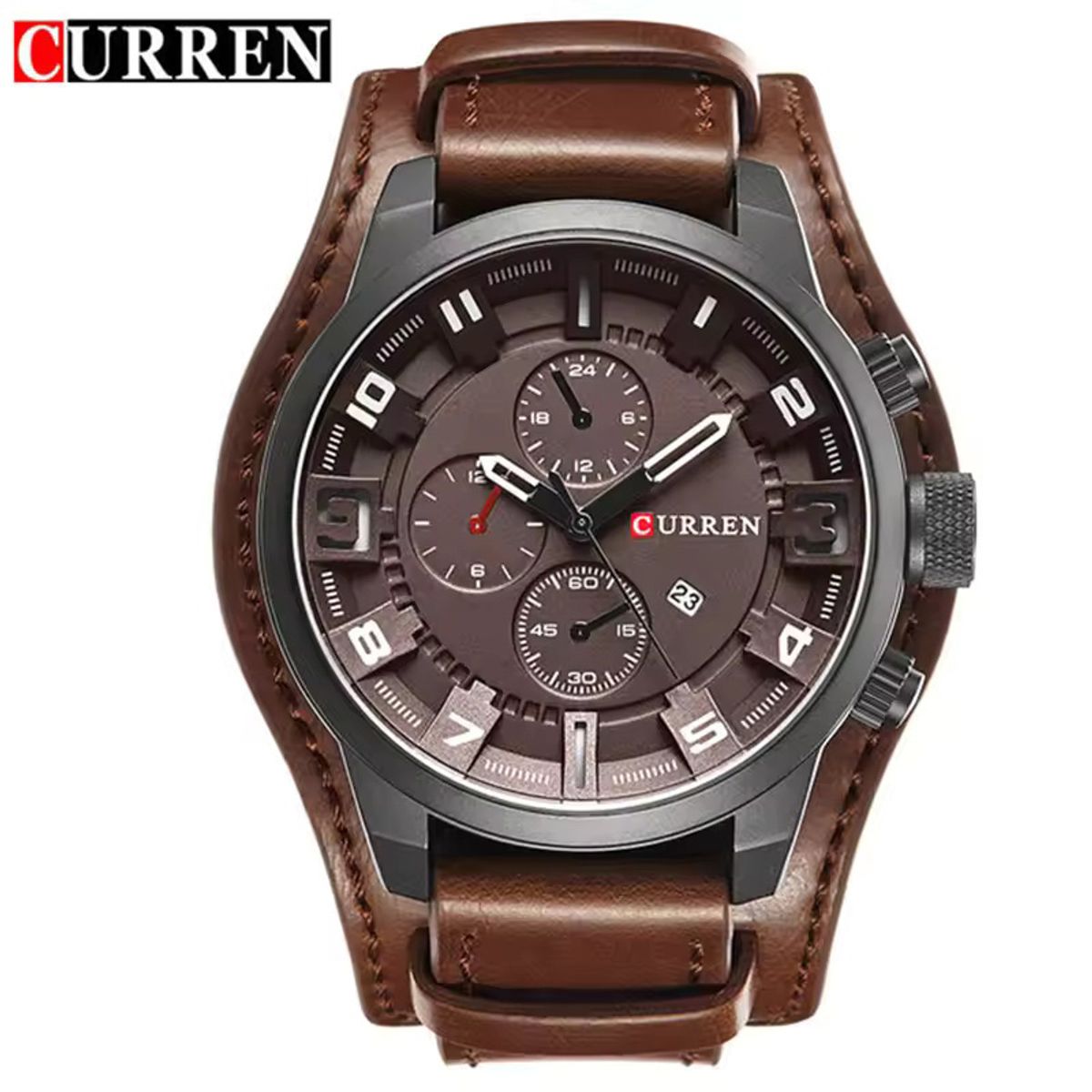 CURREN - Curren 8225 marca de lujo Hombre Elegante Cuero Cafe Cuarzo Cronógrafo Moda casual relojes