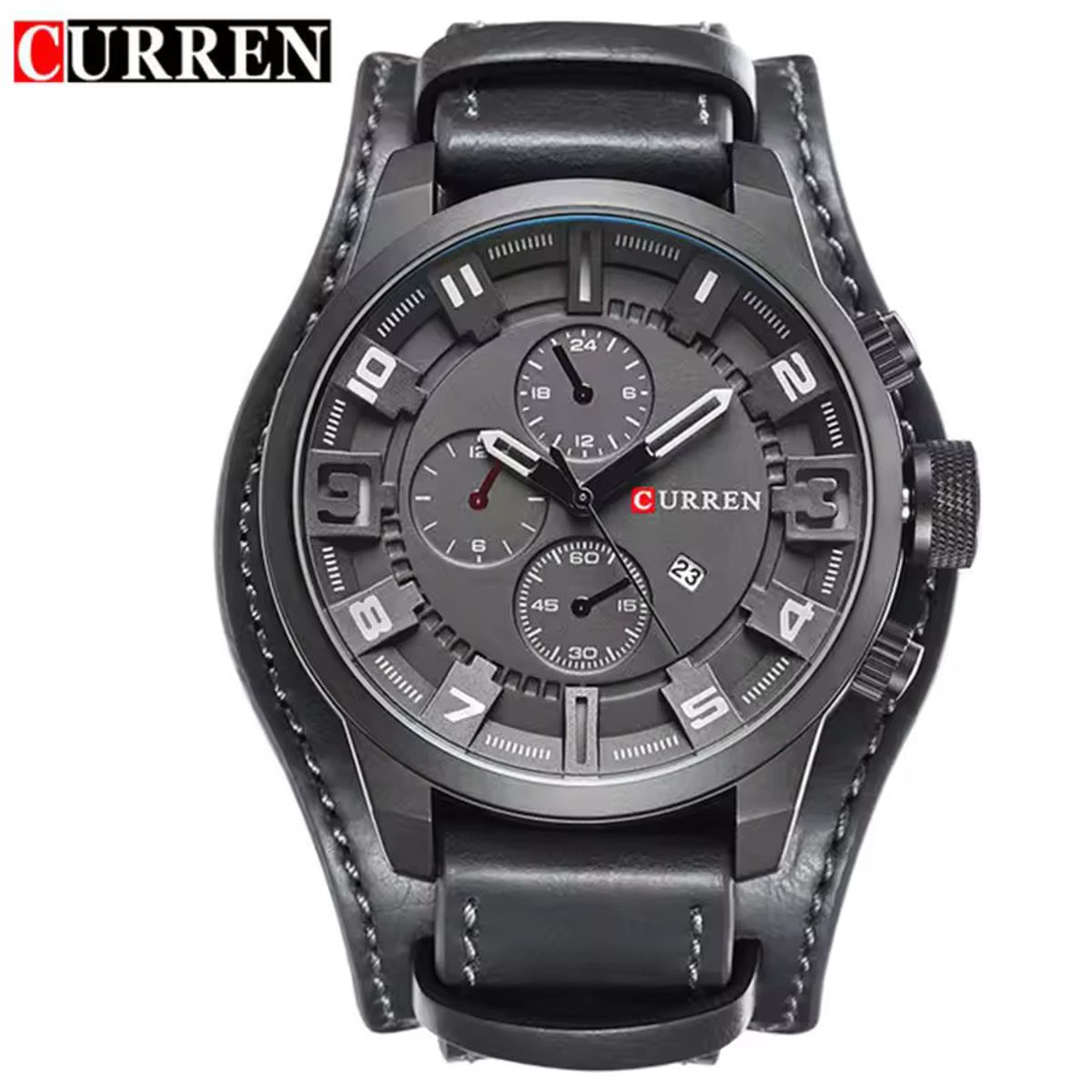 Curren - Curren 8225 marca de lujo Hombre Elegante Cuero Cafe Cuarzo Cronógrafo Moda casual relojes