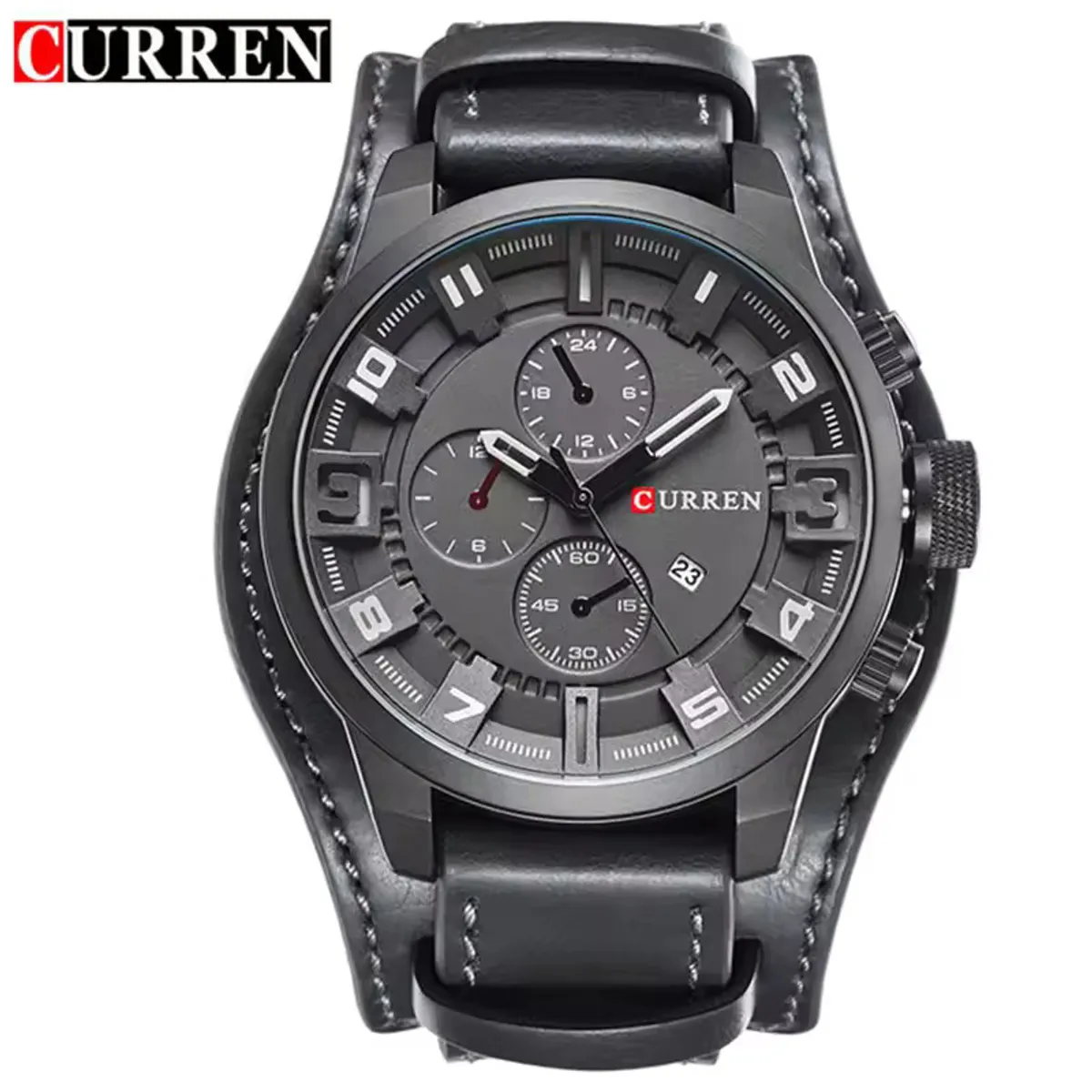 Curren - Curren 8225 marca de lujo Hombre Elegante Cuero Cafe Cuarzo Cronógrafo Moda casual relojes