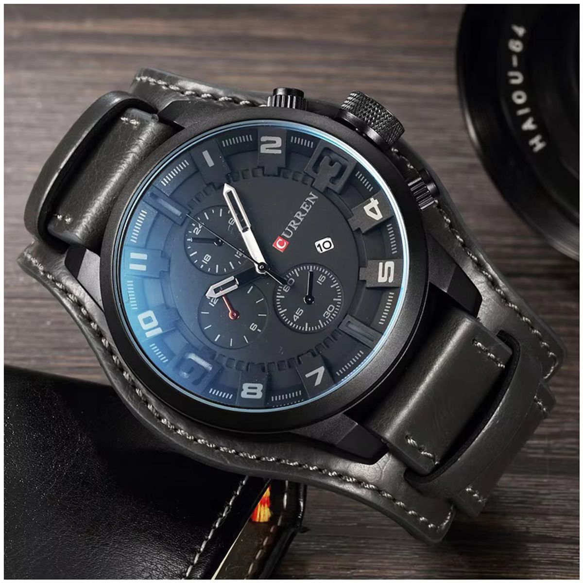 Curren - Curren 8225 marca de lujo Hombre Elegante Cuero Cafe Cuarzo Cronógrafo Moda casual relojes