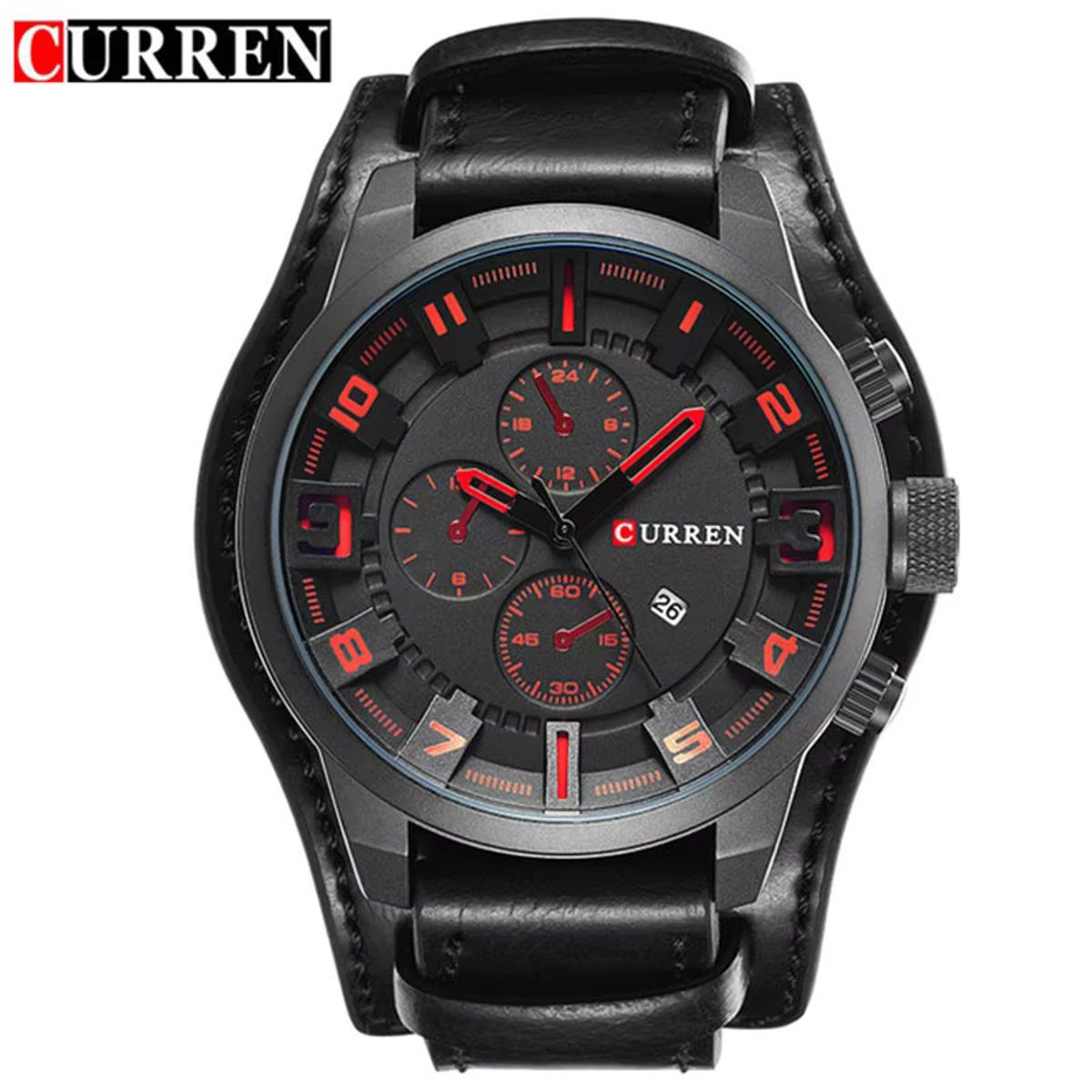 CURREN - Curren 8225 marca de lujo Hombre Elegante Cuero Cafe Cuarzo Cronógrafo Moda casual relojes