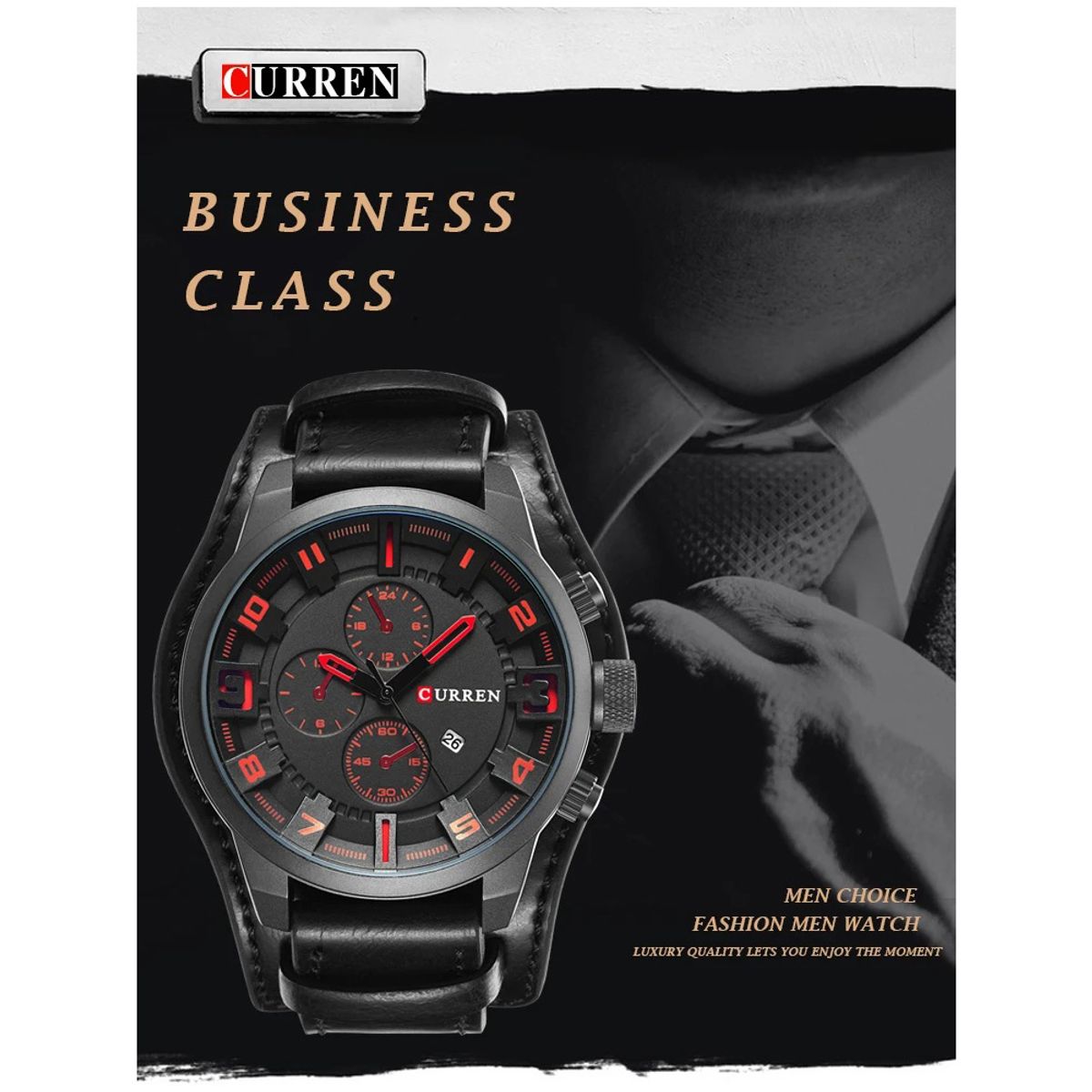 CURREN - Curren 8225 marca de lujo Hombre Elegante Cuero Cafe Cuarzo Cronógrafo Moda casual relojes