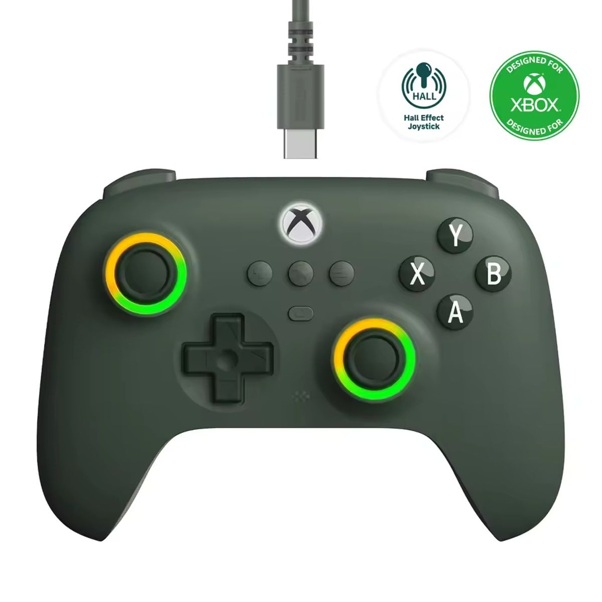 8BITDO - Controlador con cable 8bitdo para Xbox Series S X One Windows RGB Fire Ring Hall Effect Joysticks