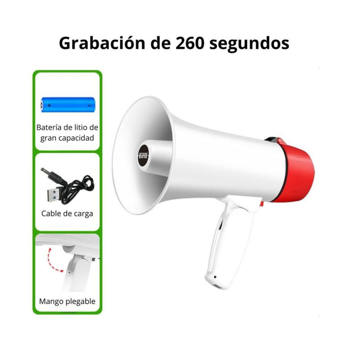 CAFINI - Megafono Bluetooth, USB, Grabación, Sirena Recargable 50W Cafini CN-H9304Bt