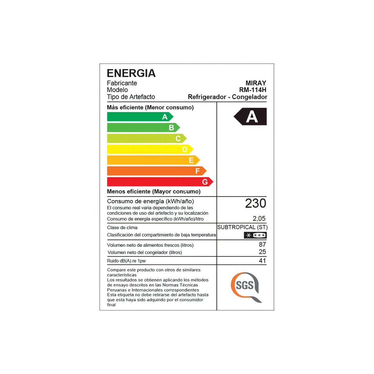 MIRAY - Refrigeradora Miray RM-114H Euro Frío 112 Litros
