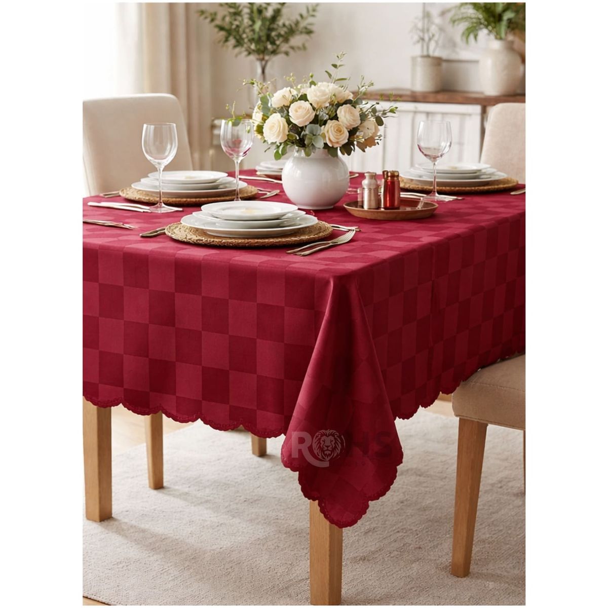 OEM - Mantel De Mesa Rojo 140 X 220 Cm Decorativo Para Comedor Y Reuniones