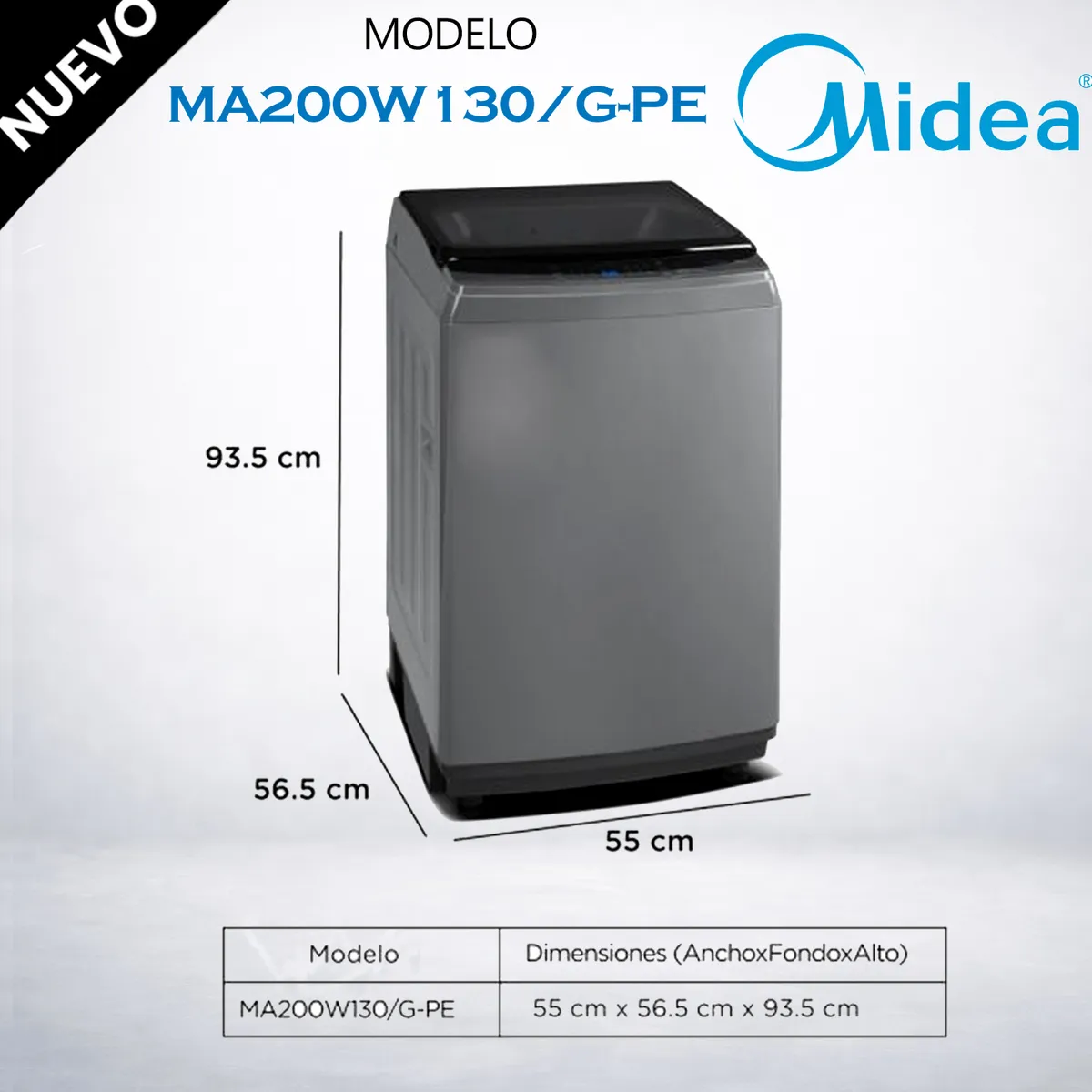 MIDEA - MA200W130G-PE - Lavadora Automática Carga Superior 13Kg Gris Midea