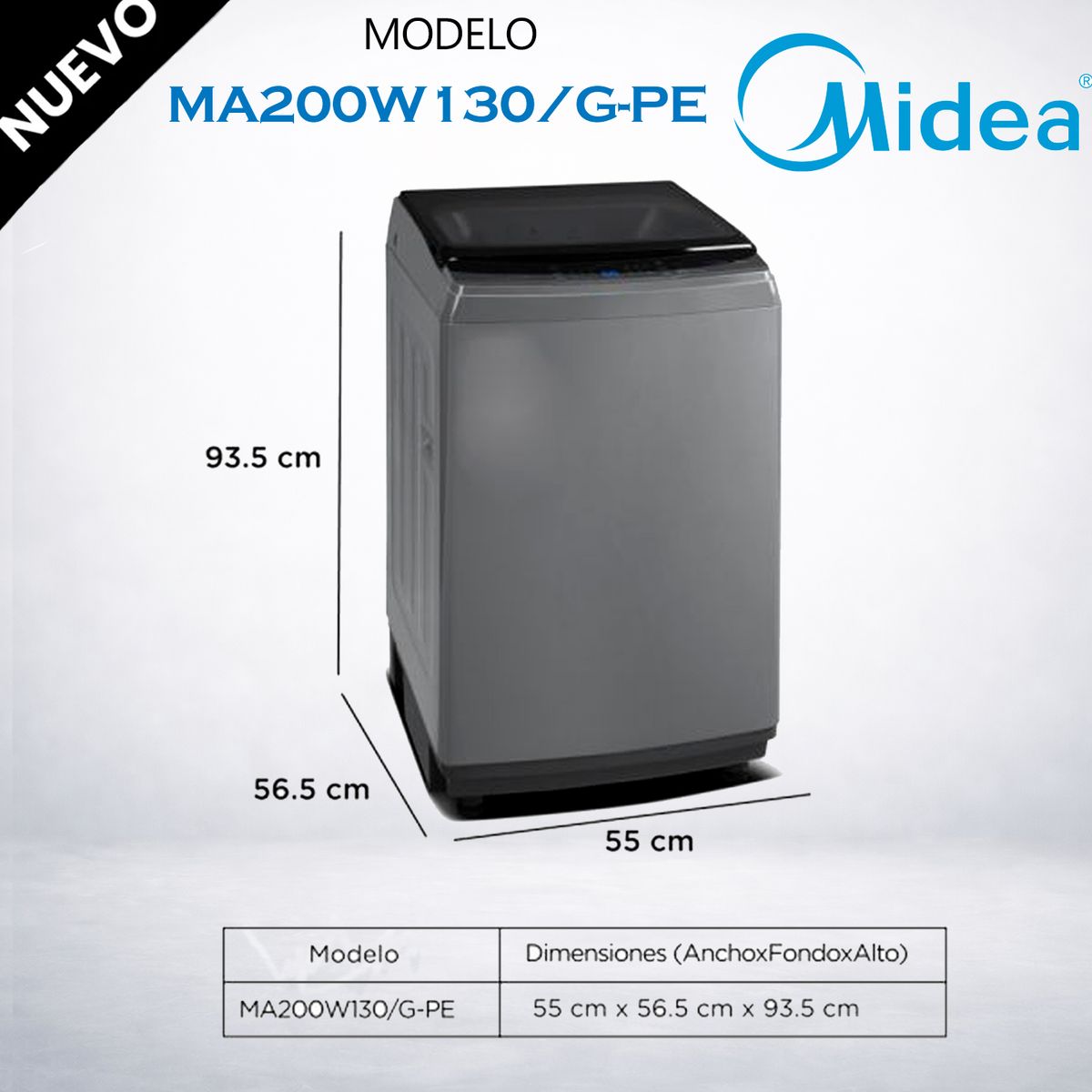 MIDEA - MA200W130G-PE - Lavadora Automática Carga Superior 13Kg Gris Midea
