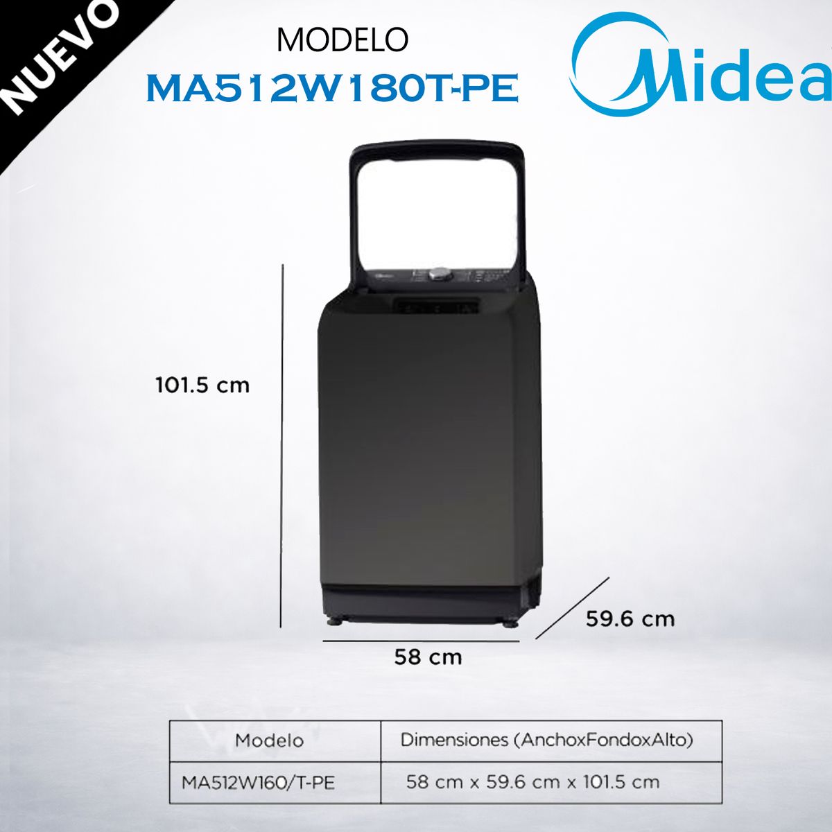 MIDEA - MA512W180T-PE - Lavadora Automática Carga Superior 18Kg Titanium Midea