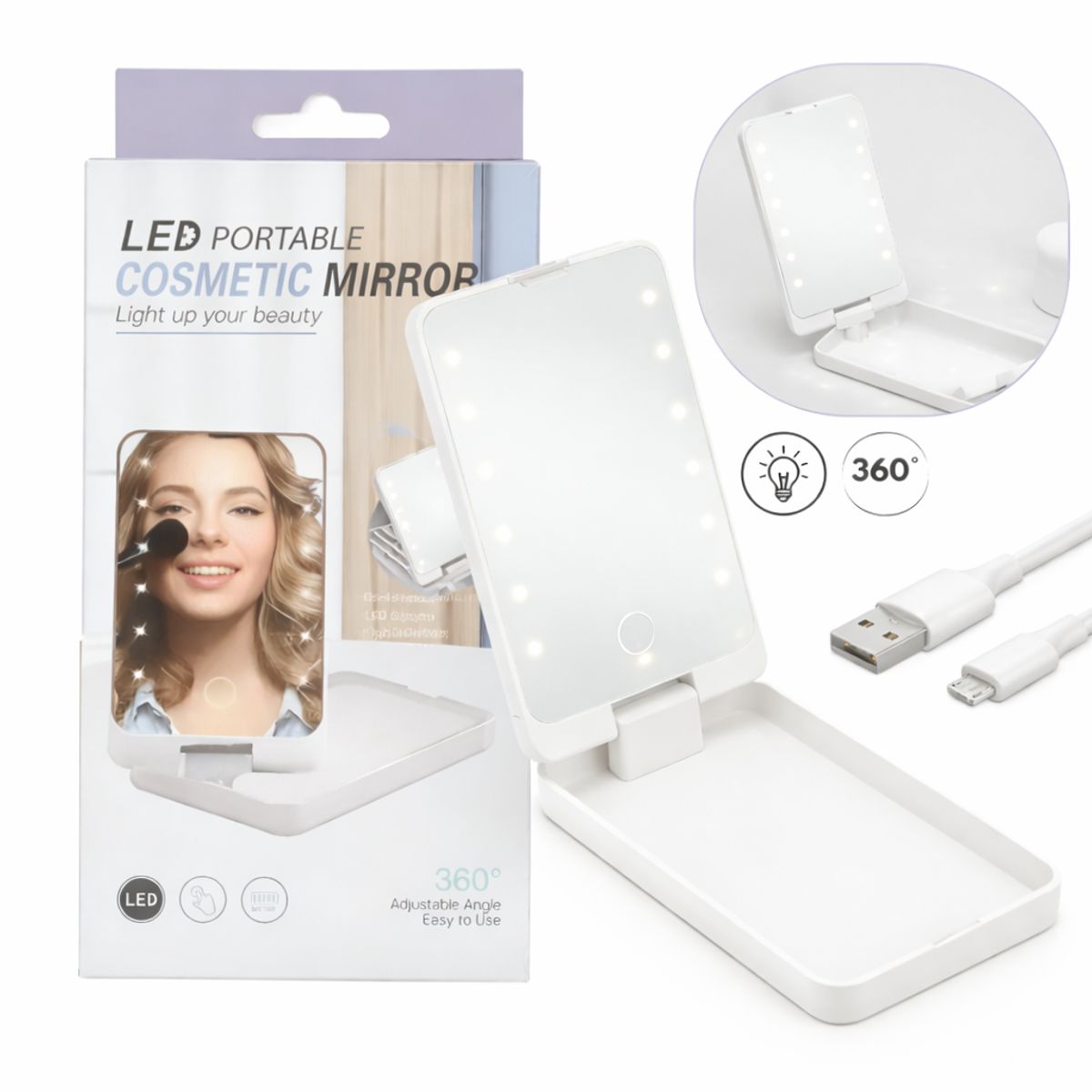 GENERICO - Estuche Pequeño de Maquillaje con Espejo con Luz LED 360º