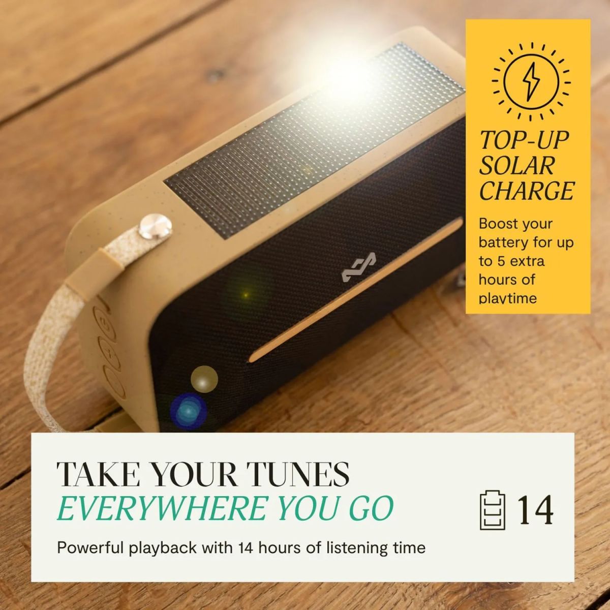 HOUSE OF MARLEY - Parlante Bluetooth Rise Up Solar con Panel Solar y Protección IP67 - Negro Signature