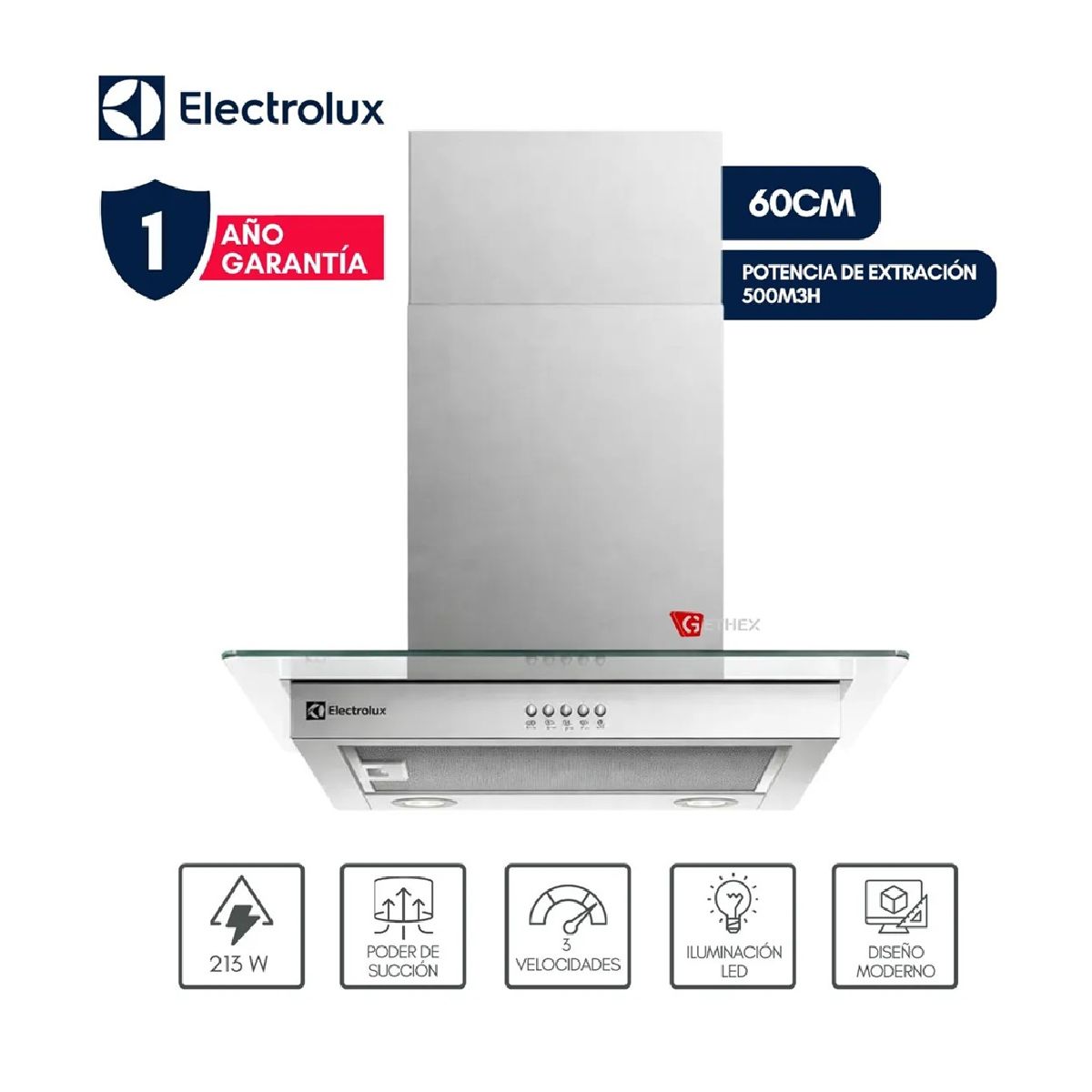ELECTROLUX - CAMPANA  ELECTROLUX 60 CM EFFICIENT LUZ LED ACERO INOXIDABLE CE6VX
