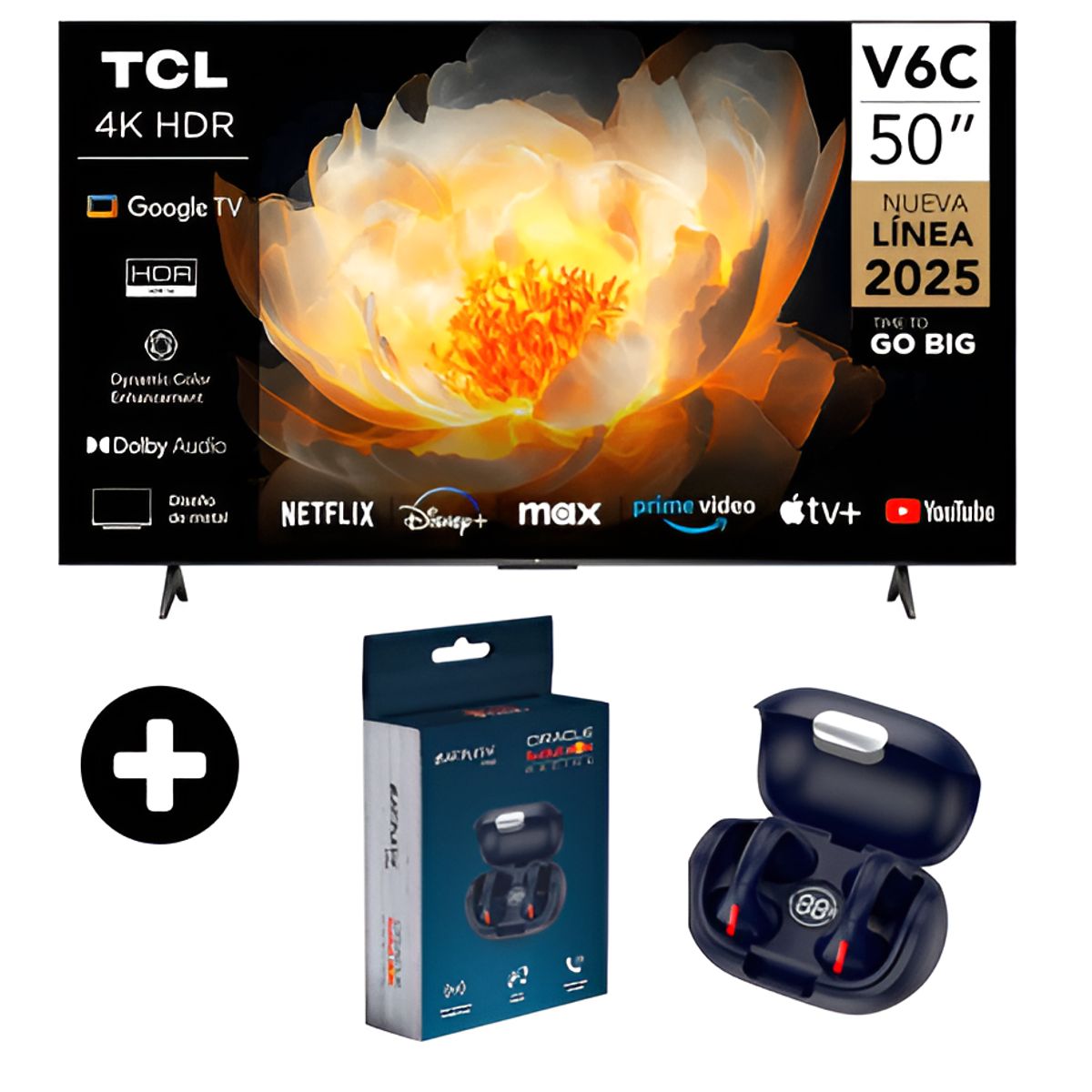 TELEVISOR TCL 50 PULGADAS SMART TV UHD 4K GOOGLE TV 50V6C + AUDIFONOS ORACLE REDBUL EB 170 (COMBO), marca TCL - Foto Principal