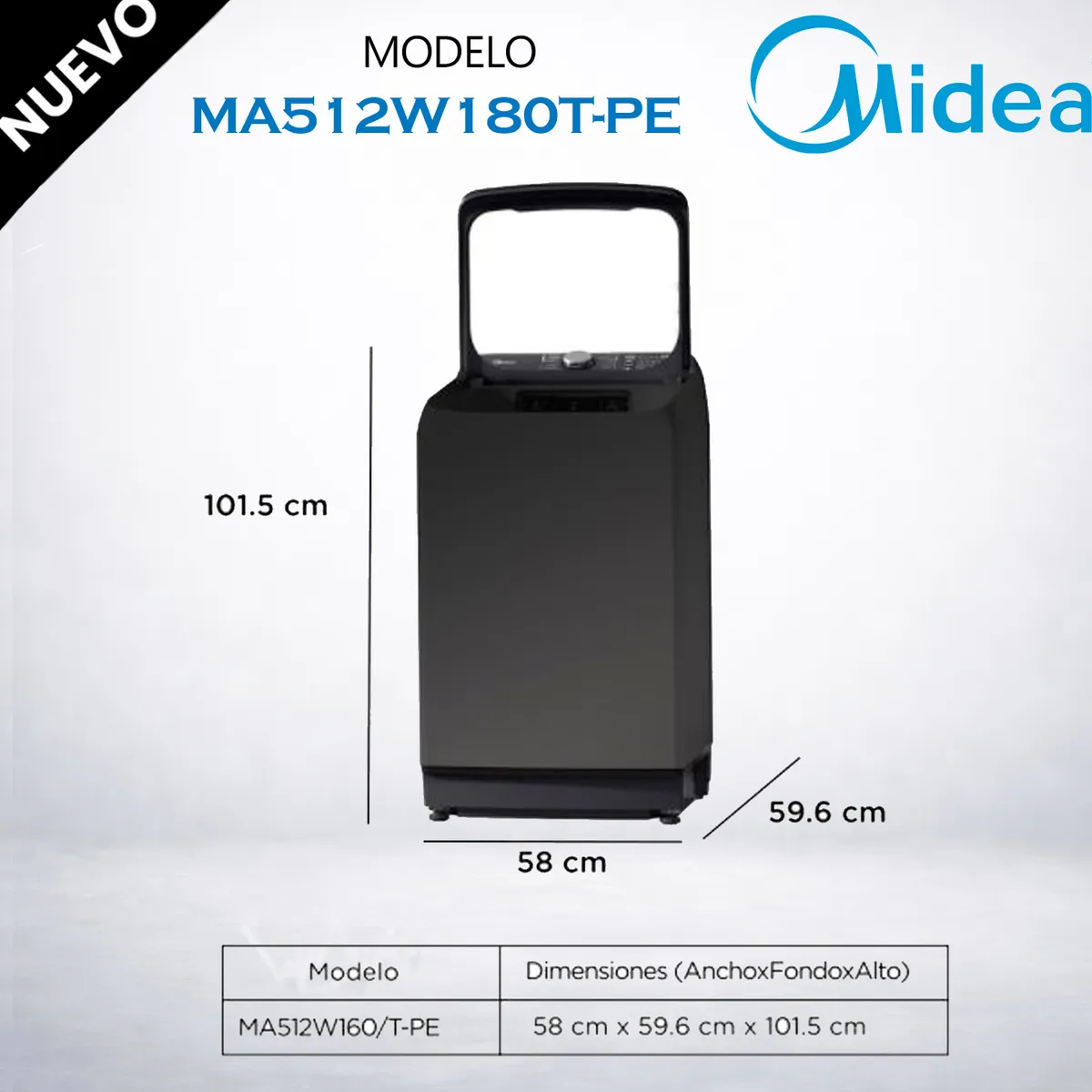 MIDEA - MA512W180T-PE - Lavadora Automática Carga Superior 18Kg Titanium Midea