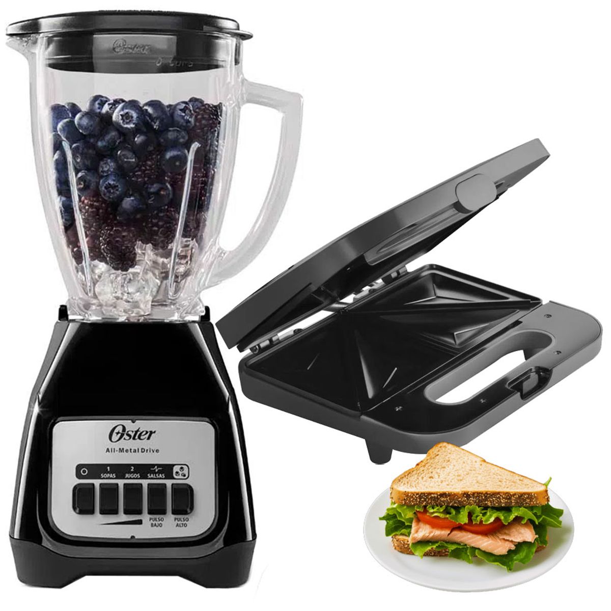 OSTER - Licuadora Oster BLSTKAGBPB 1.5 Litros mas Sanguchera de 2 sándwiches