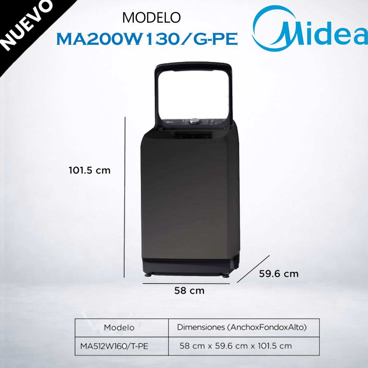 MIDEA - MA512W160T-PE - Lavadora Automática Carga Superior 16Kg Titanium Midea