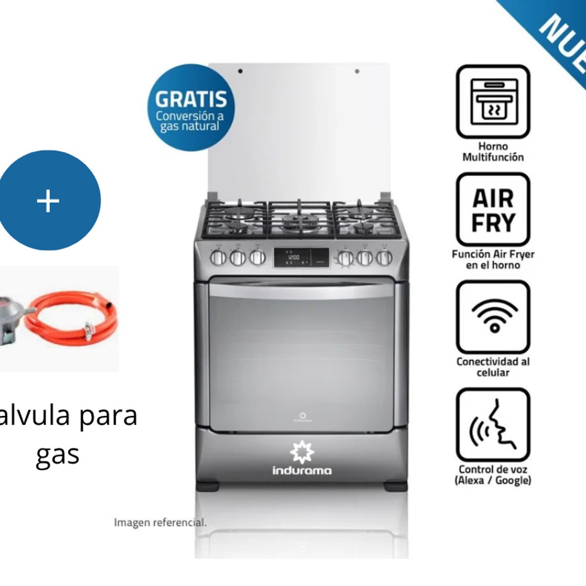INDURAMA - Cocina de Pie Indurama 5 Hornillas CPI-3595C Croma Smart