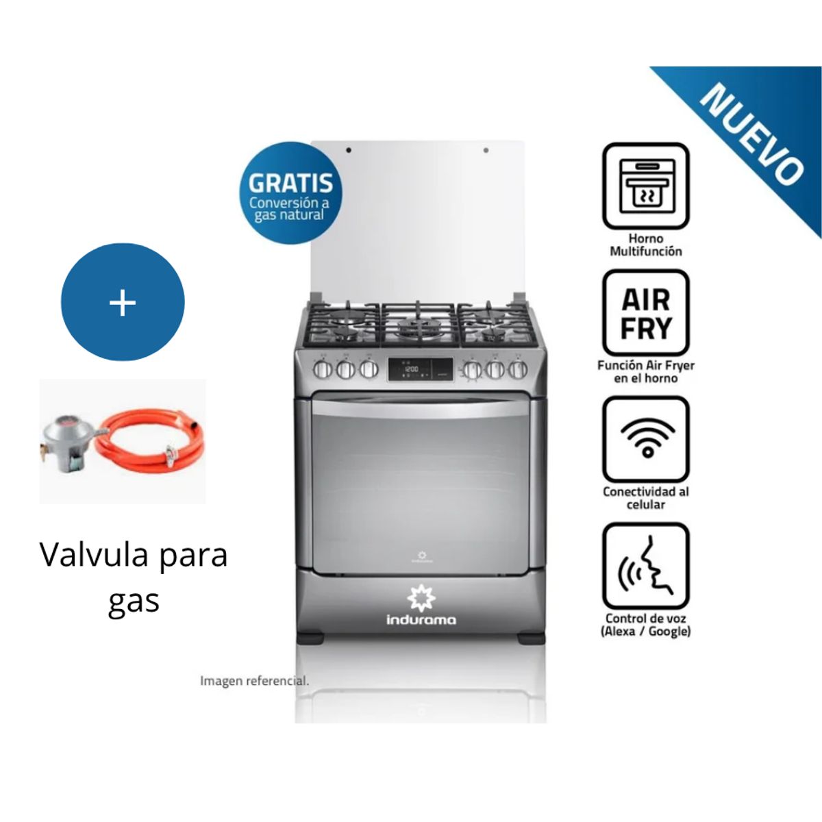 INDURAMA - Cocina de Pie Indurama 5 Hornillas CPI-3595C Croma Smart