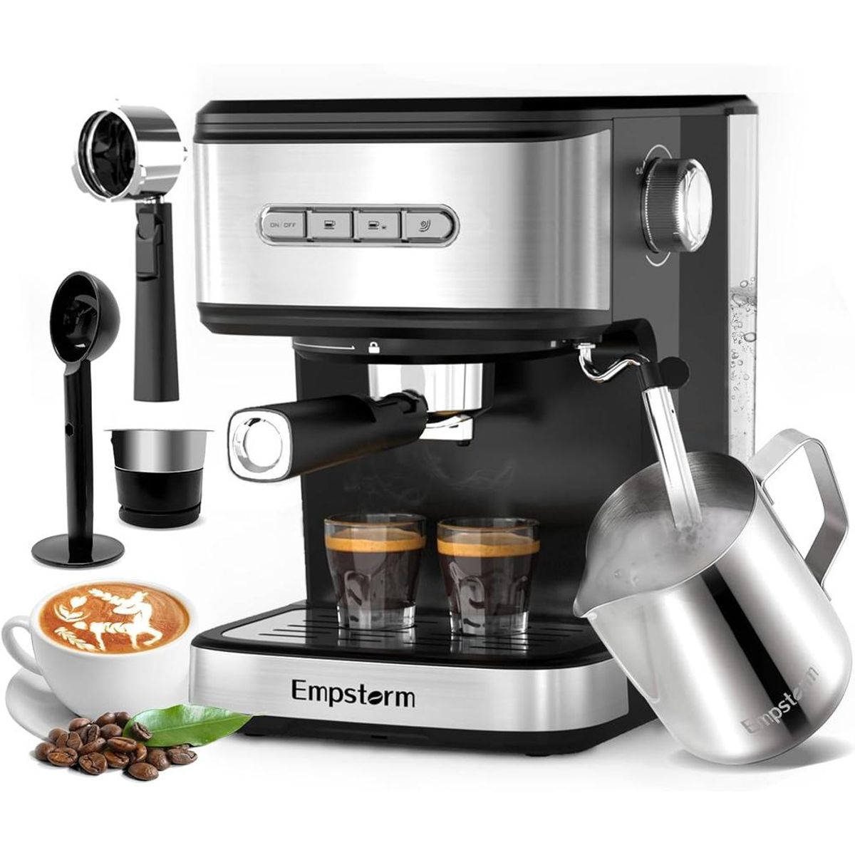 GENERAL - CAFETERA EMPSTORM ESPRESSO 20 BAR CON VAPORIZADOR DE LECHE - 1.5 L