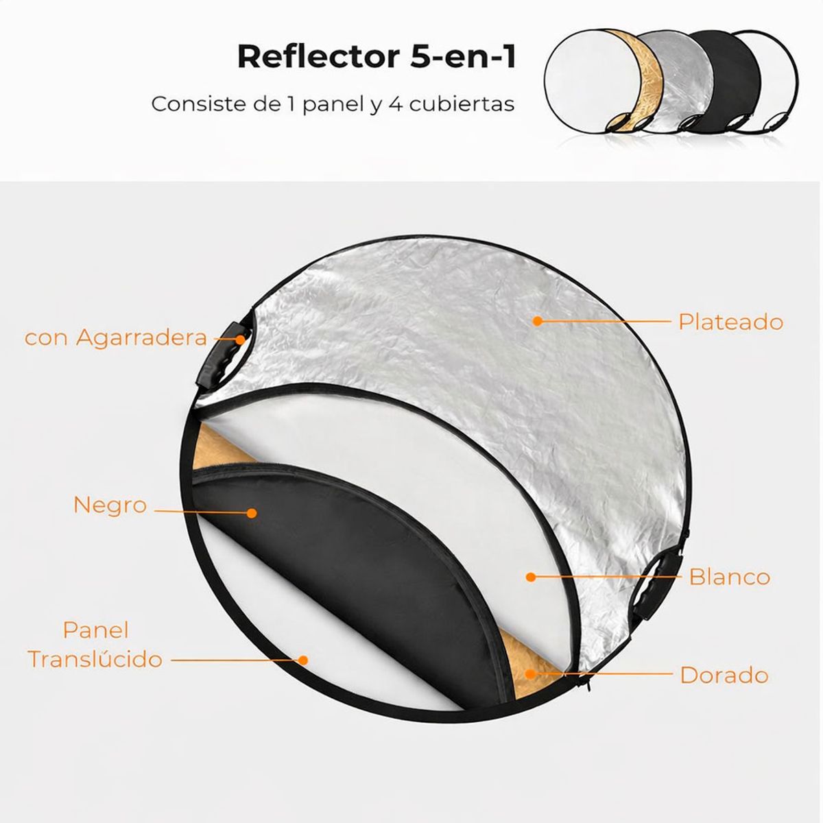 K&F CONCEPT - Rebotador K&F Concept 5 en 1 110cm  KF18.0006 con Agarradera