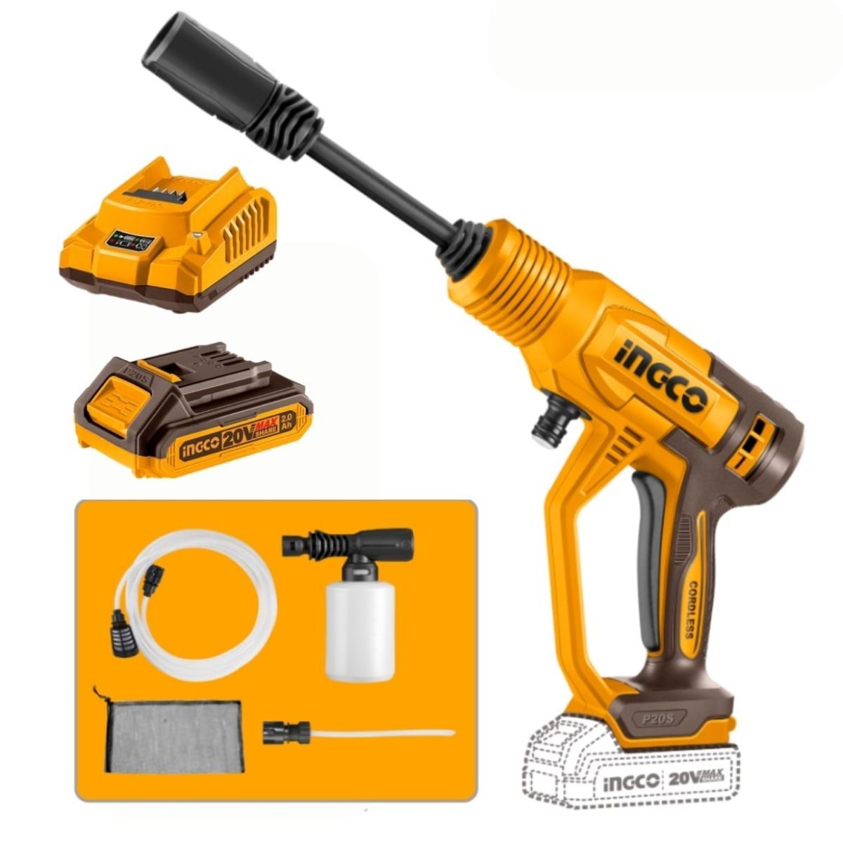 Hidrolavadora Portátil Ingco CPWLI20362 20V Recargable + Acc, marca INGCO - Foto Principal