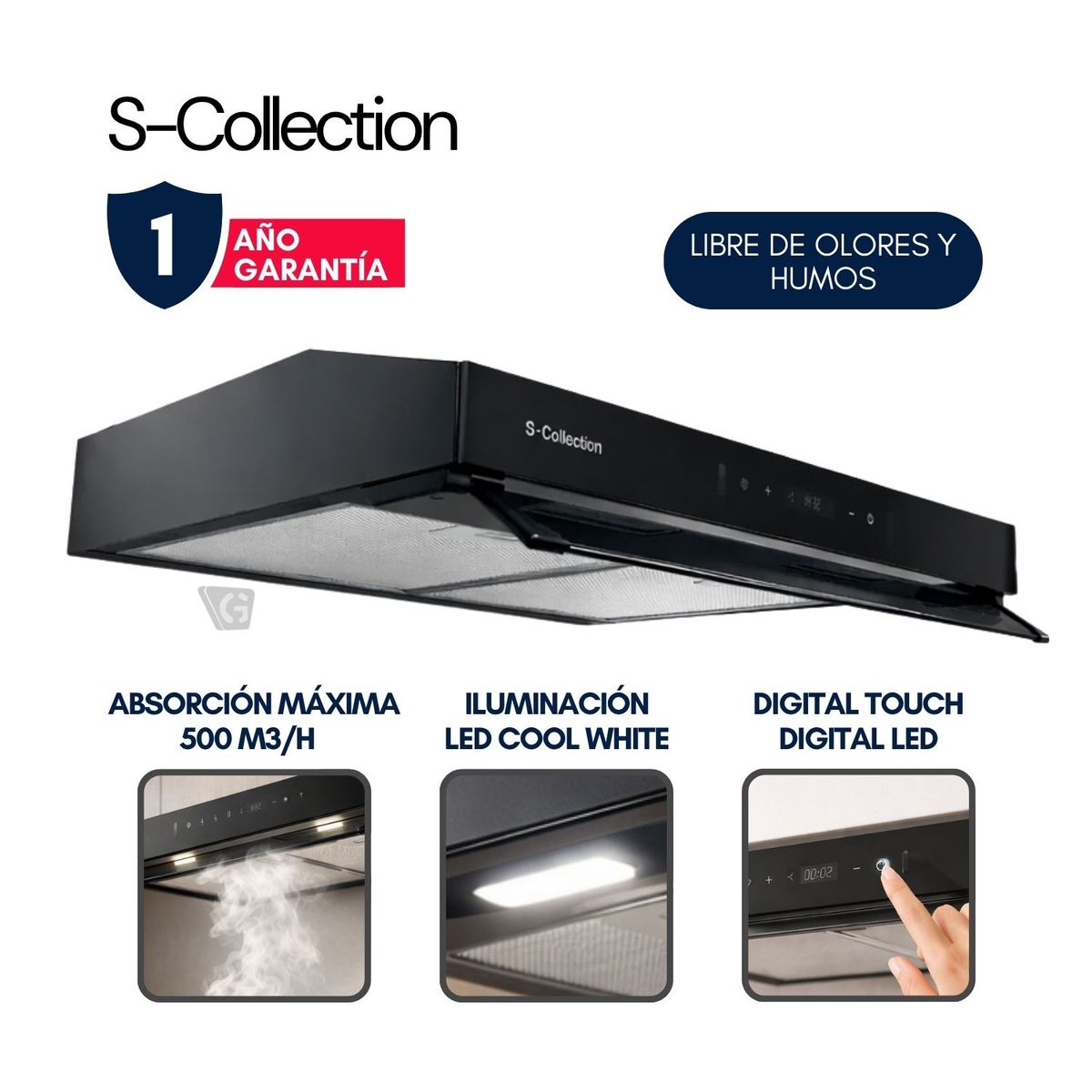 SOLE - Campana Extractora Slim Black Touch Free S-Collection 60cm  TURE18C0V2