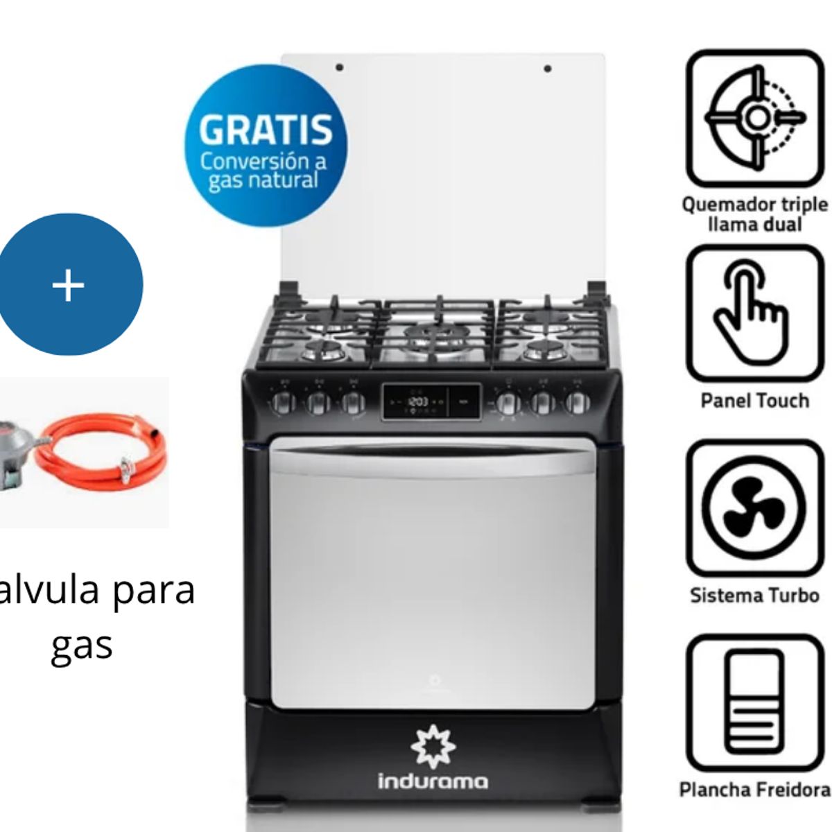 INDURAMA - Cocina de Pie Indurama Niza Zafiro Negro 5 Hornillas GLP