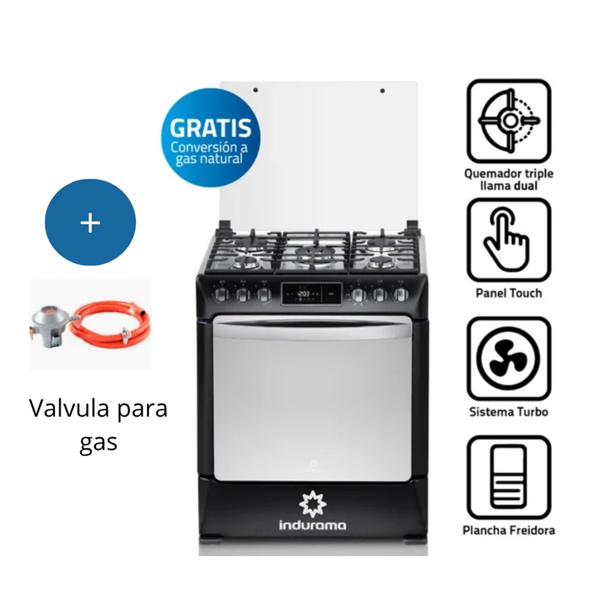INDURAMA - Cocina de Pie Indurama Niza Zafiro Negro 5 Hornillas GLP