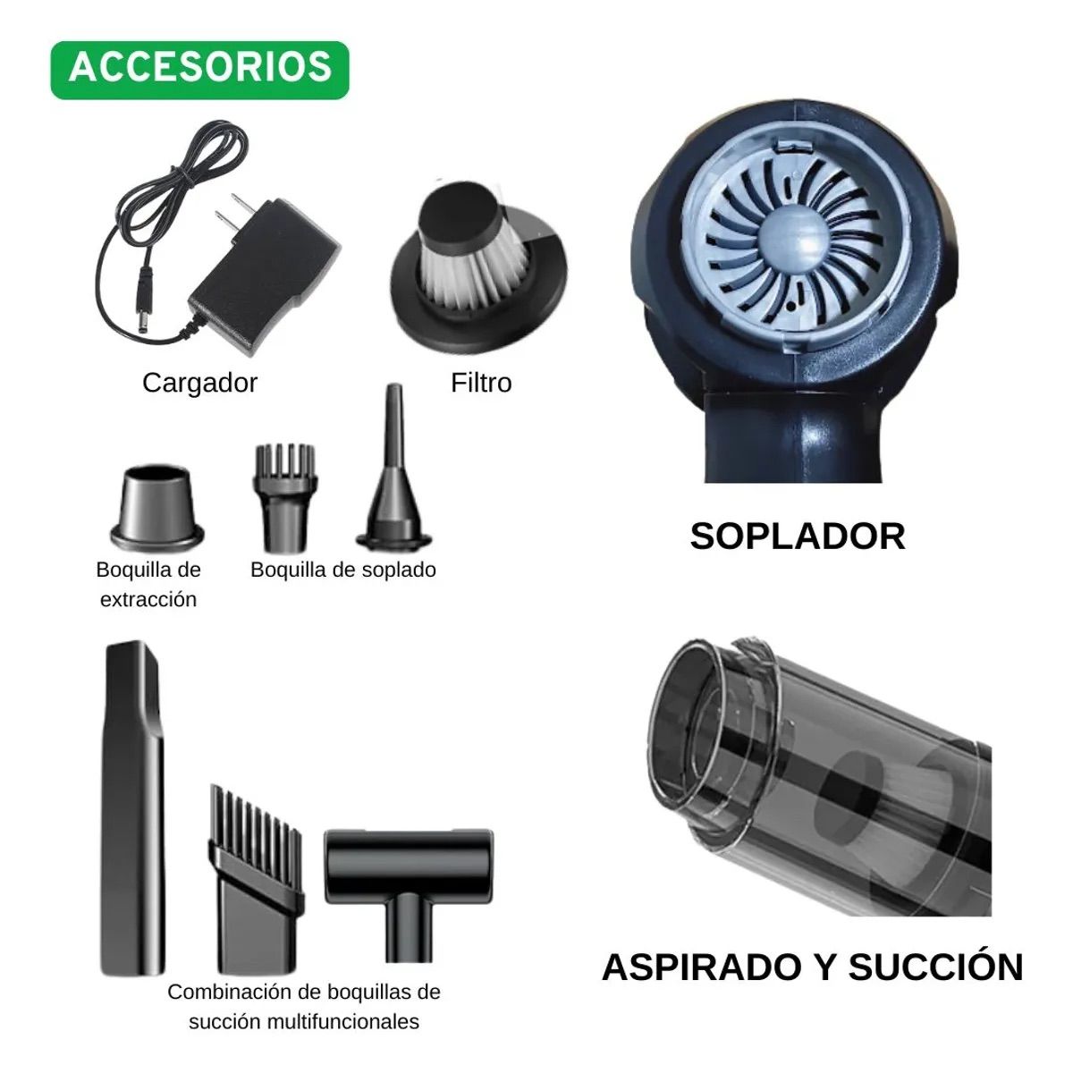 GENERICO - Aspiradora y Sopladora Inalámbrica Recargable