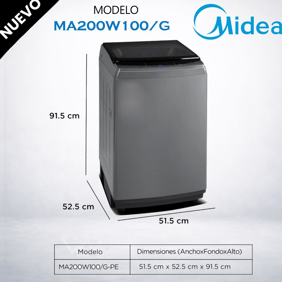 MIDEA - MA200W100G - Lavadora Automática 10Kg Silver Midea