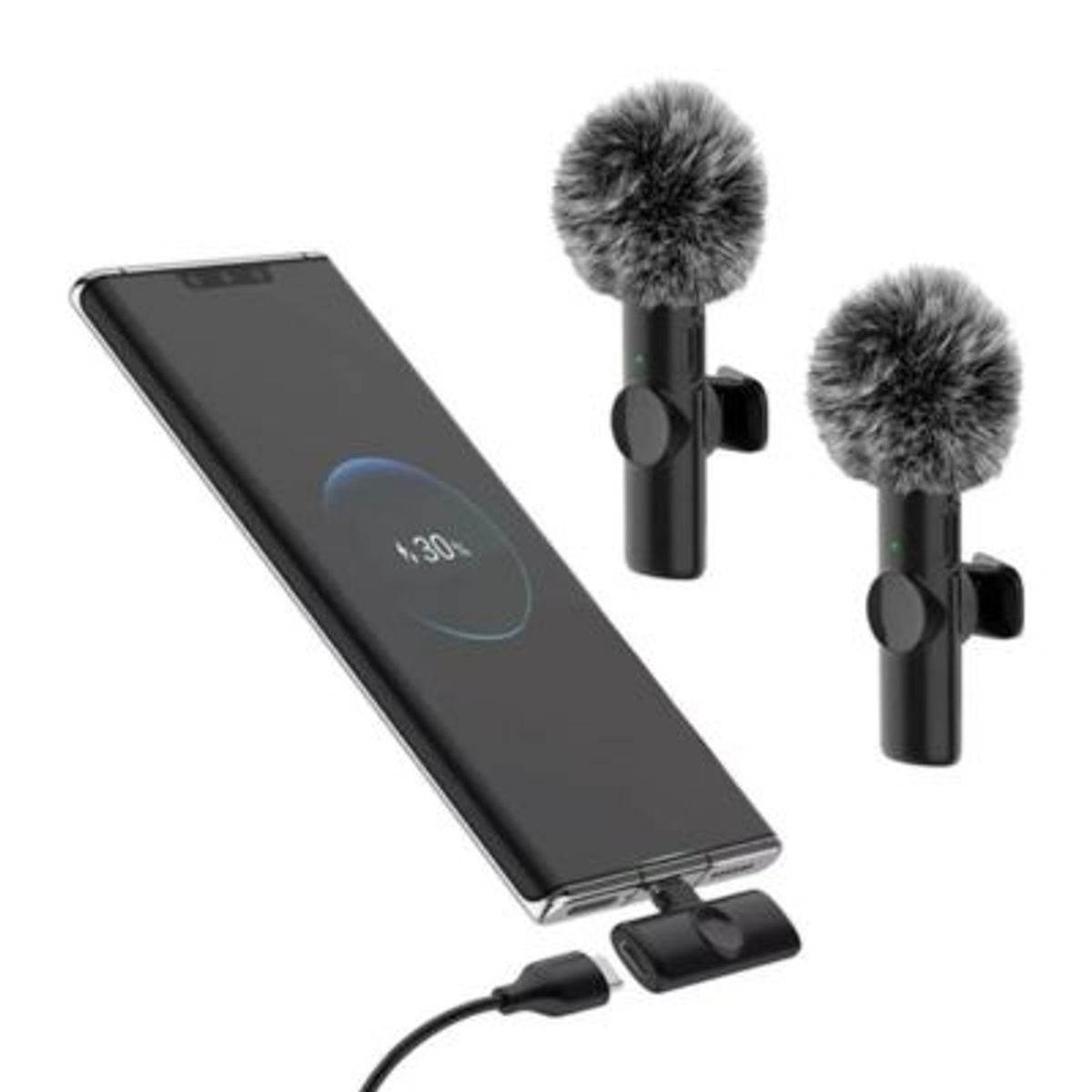 GENERICO - MICRÓFONO INALÁMBRICO PARA CELULAR CON PELUCHE ANTI VIENTO NEGRO - MK24