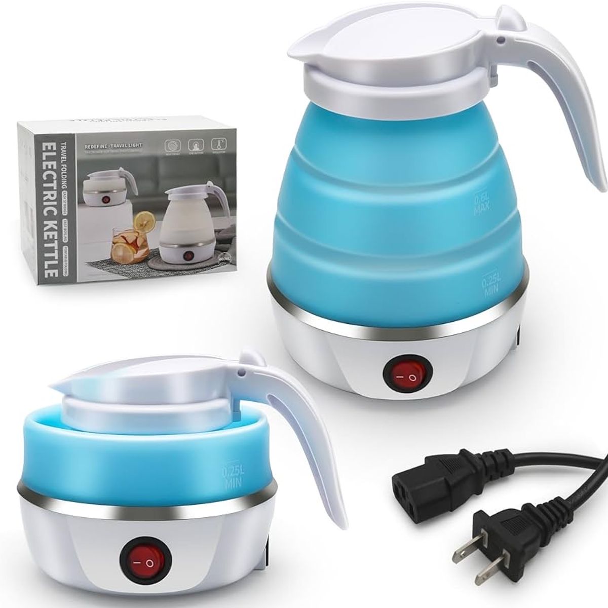 GENERICO - Hervidor Eléctrico Plegable de Silicona, Hervidor de Agua Portátil de Viaje con Apagado Automático