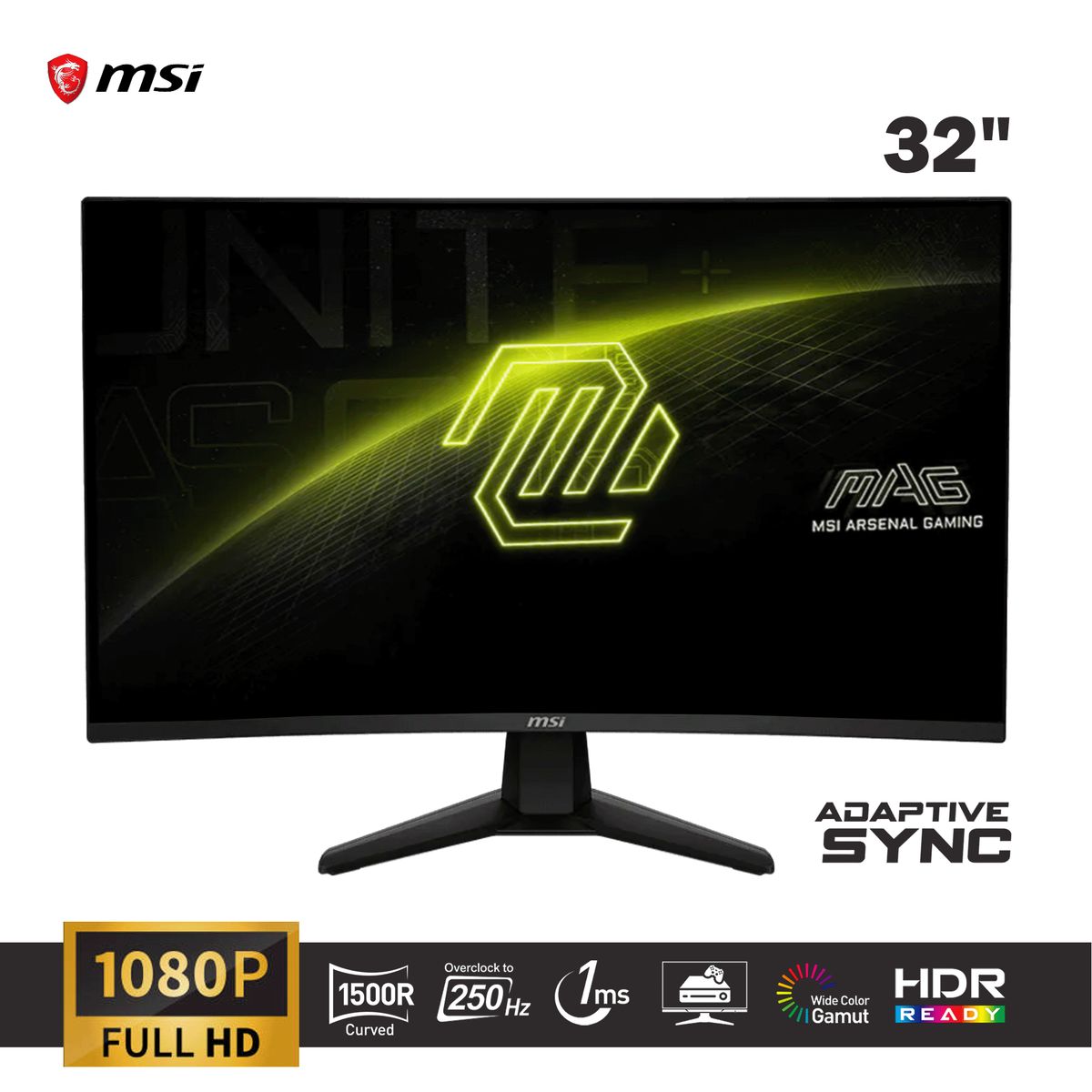 MSI - Monitor Curvo Gaming Msi Mag 32C6X De 31.5 Fhd, 250Hz, Va, Conexiones Hdmi Y Displayport