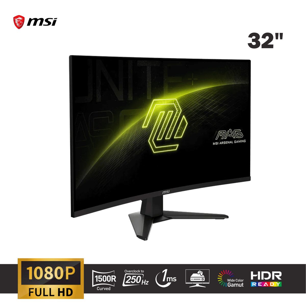 MSI - Monitor Curvo Gaming Msi Mag 32C6X De 31.5 Fhd, 250Hz, Va, Conexiones Hdmi Y Displayport