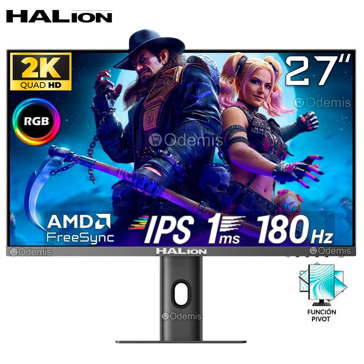 HALION - Monitor Gamer HALION 27 IPS, 180HZ, 1ms, 2K,QHD 2560 x 1440 FreeSync Pivot