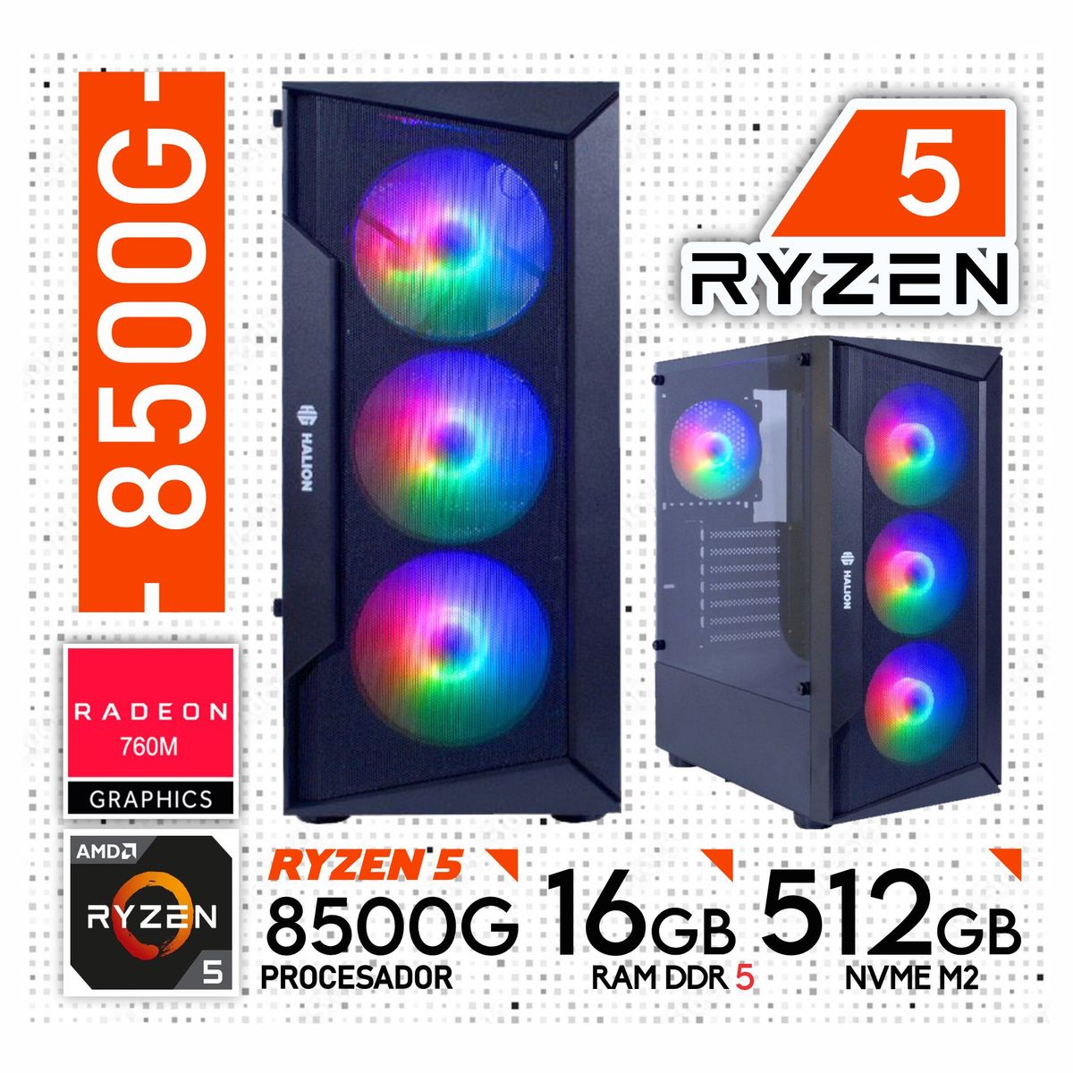 NVIDIA - COMPUTADORA PC GAMER AMD RYZEN 5 5500 16GB 500GB RTX 3050 6GB MONITOR 24 FULL HD