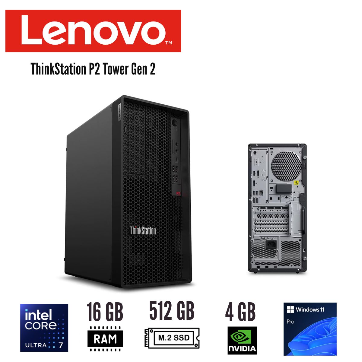 LENOVO - DESKTOP THINKSTATION P2 GEN 2 CORE ULTRA 7 265K 16GB DDR5 512GB SSD RTX A400 4GB WIN 11