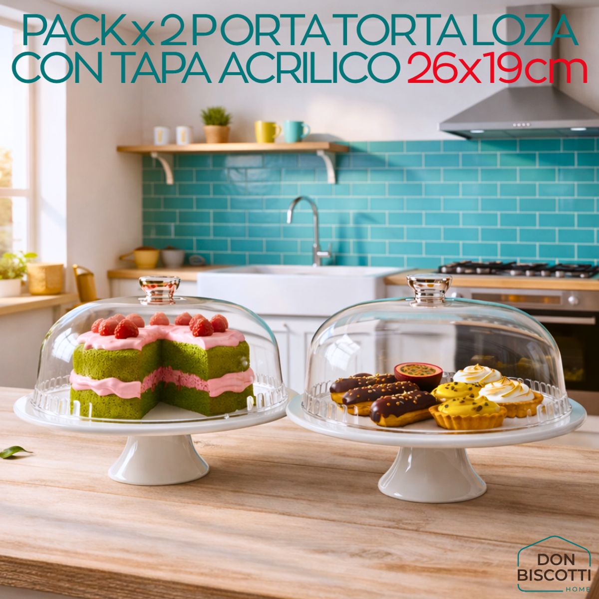 Porta Torta Cerámica Loza Blanco con Tapa Acrílica 26cm PACK x2 Expositor Profesional para Postres, marca GENERICO - Foto Principal