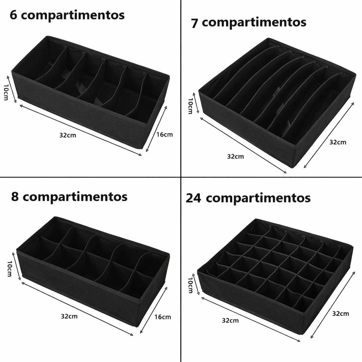 GENERICO - Pack x4 Organizadores Cajas para ropa interior armable - diversos tamaños