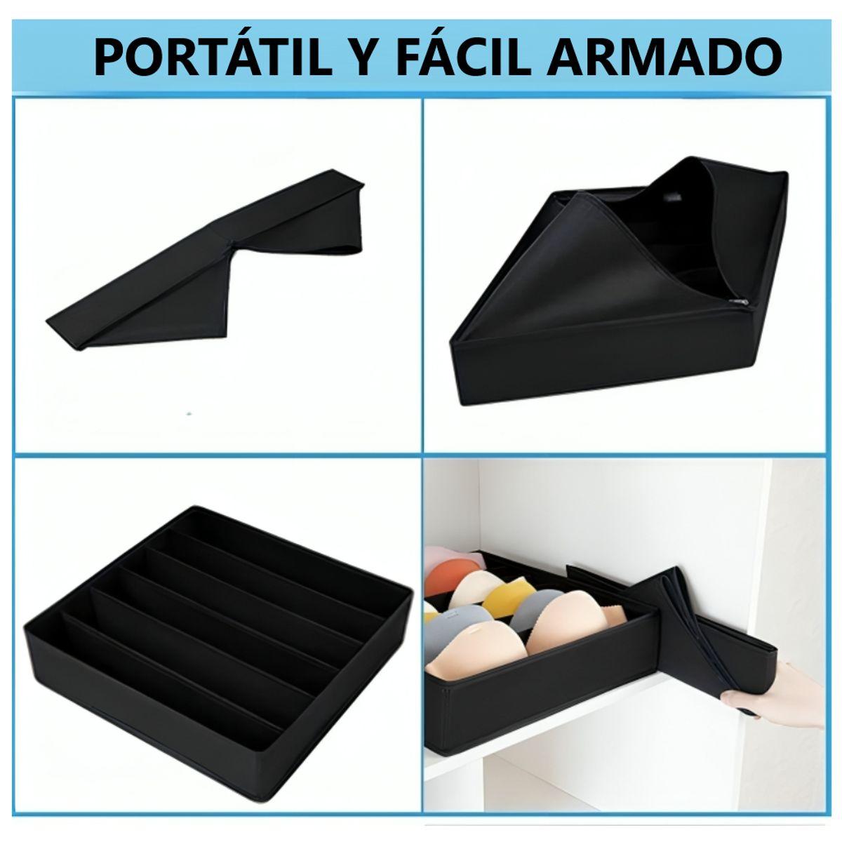 GENERICO - Pack x4 Organizadores Cajas para ropa interior armable - diversos tamaños