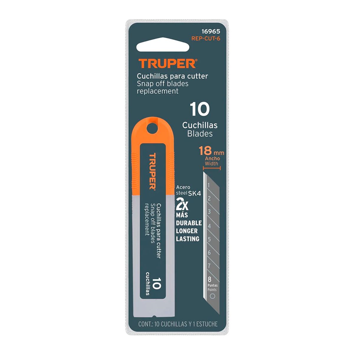 TRUPER - Estuche con 10 cuchillas SK4 de 18mm para Cuter 16965 Truper