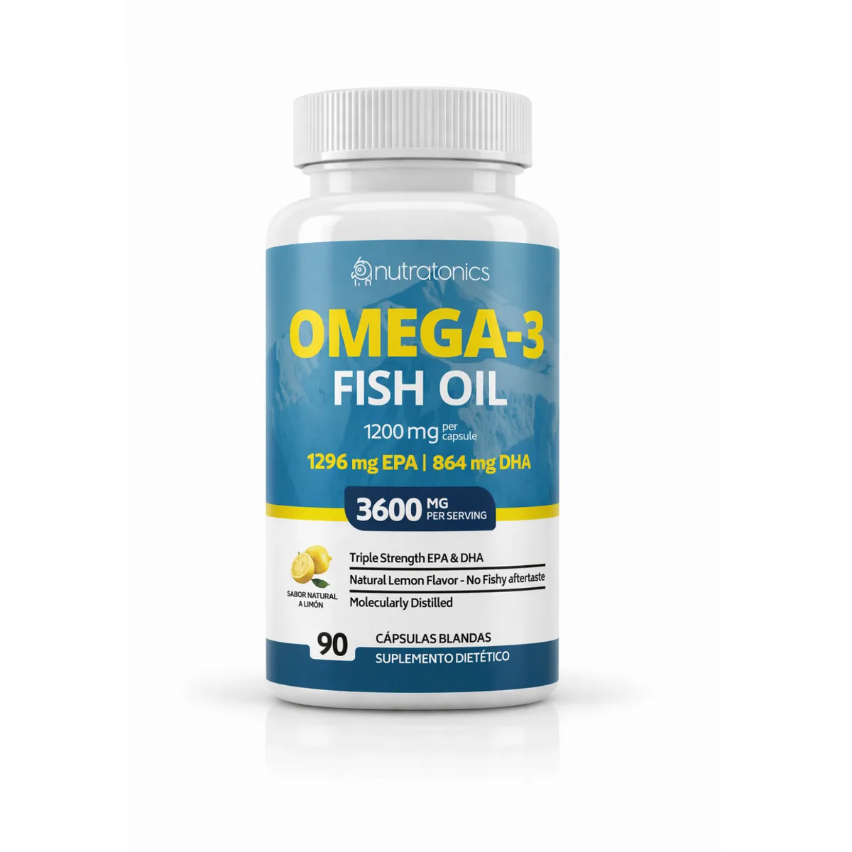GENERICO - Omega 3 Fish Oil 3600mg Nutratonics 90 Capsulas sabor a Limon