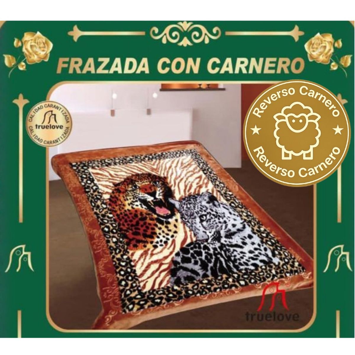 Frazada Terciopelo reverso Carnero Beige I Diseño Tigre I 2 Plazas I 4 Kilos, marca TRUELOVE - Foto Principal