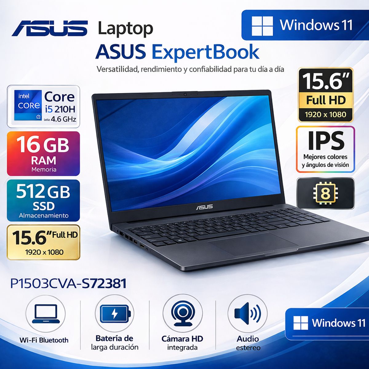 ASUS - Laptop ASUS ExpertBook INTEL CORE 5-210H    16G  512GB 15.6"FHD P1503CVA-S72381