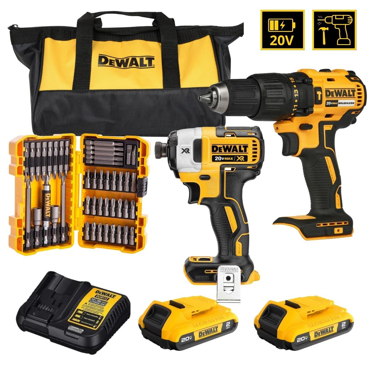 DEWALT - Taladro Percutor1/2" + Atornillador Impacto1/4" +45Pz DeWalt