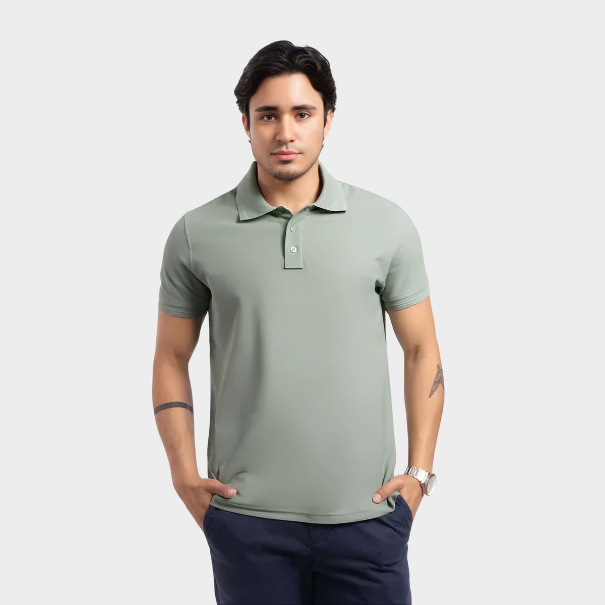 PAPIROS DENIM - Polo Camisero Hombre Piqué Slim Fit Weston Papiros Denim