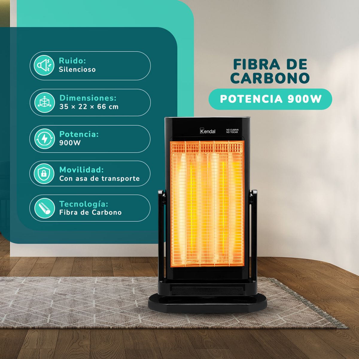 KENDAL - Estufa Eléctrica Fibra de Carbono Kendal KFC‑90‑D1 BLACK 900W