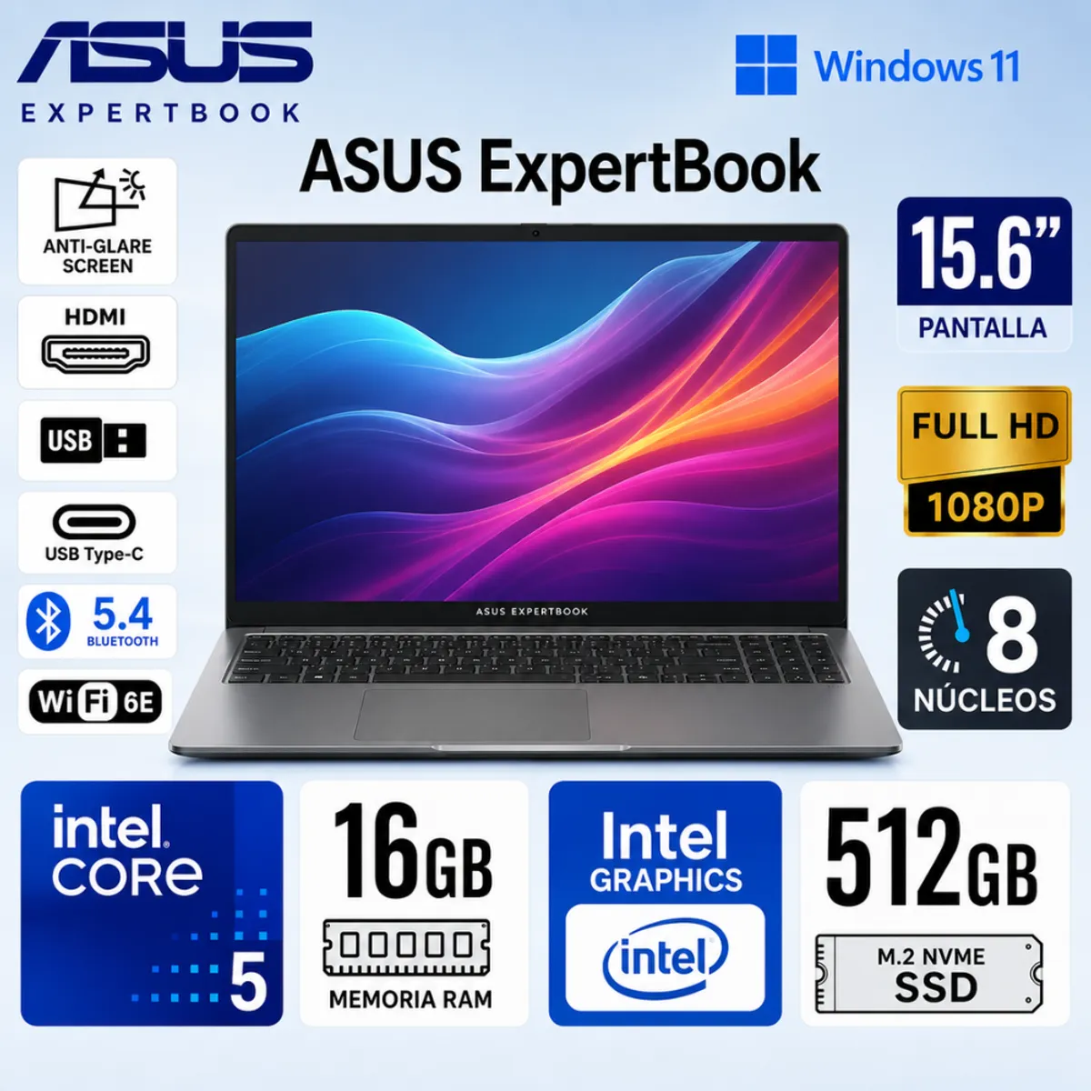 ASUS - Laptop ASUS ExpertBook INTEL CORE 5-210H    16G  512GB 15.6"FHD P1503CVA-S72381